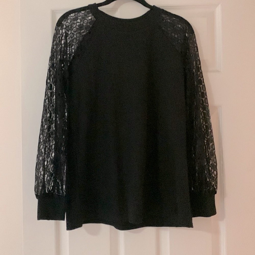 Black Lace Detail Long Sleeve Shirt